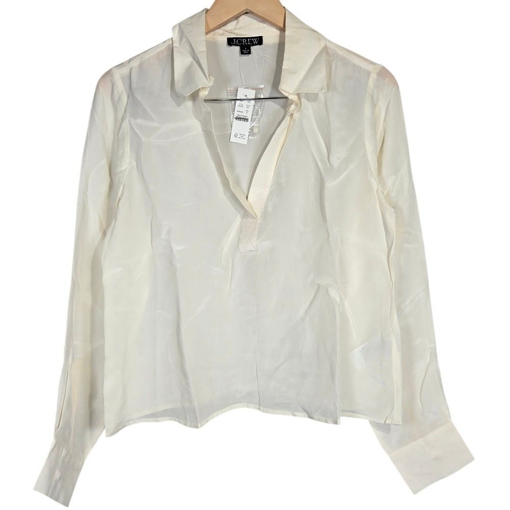 J.Crew Bungalow Popover Shirt Ivory S NWT | Crepe de Chine V-Neck‎ Blouse